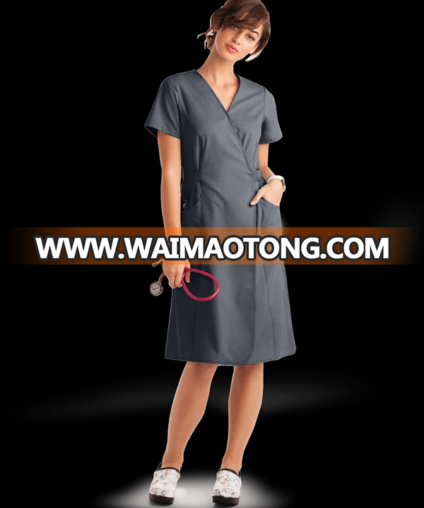 2018 Hot Scrubs Uniform Dress for Female Women UA Princess Wrap Dress Hospital Workwear Soft Unit Graceful Colorful Eco-friendly